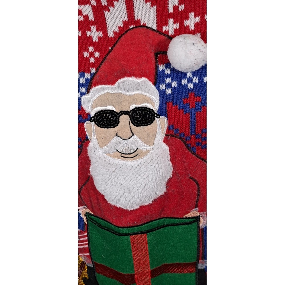 Jolly Sweaters Mens Medium Ugly Christmas Sweater Santa Sunglasses Sequins Blue‎ - Picture 3 of 7